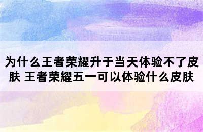 为什么王者荣耀升于当天体验不了皮肤 王者荣耀五一可以体验什么皮肤